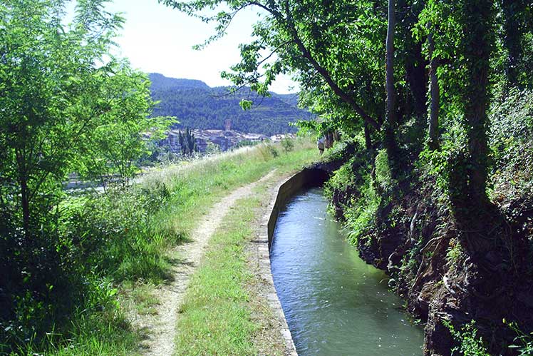 La sèquia amb Sallent al fons